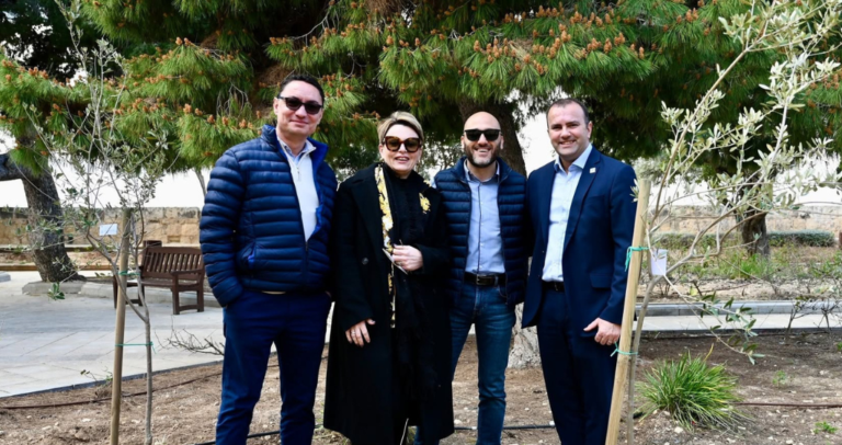 The Embassy Valletta Hotel team planting olive trees at Hastings Gardens as part of the ECO Valletta initiative